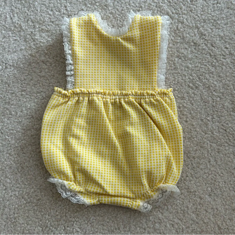 Baby Bliss Vintage Yellow Gingham Romper Size Small - Picture 2 of 8